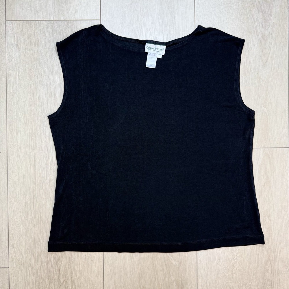 VTG Y2K Coldwater Creek Womens L Black Velvet Sleeveless Tank Top USA Stretch